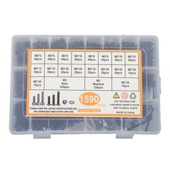 1590Pack M3 Hardware Assortment – Hex Button and Socket Head Bolts Nuts Washers