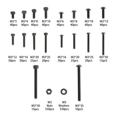 1590Pack M3 Hardware Assortment – Hex Button and Socket Head Bolts Nuts Washers