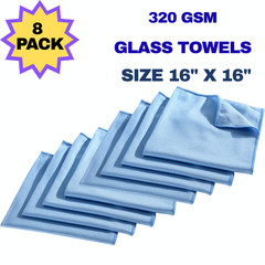 8 Pack of Glass Cleaning Microfiber Cloths 16 x 16 Blue All Purpose Cloth