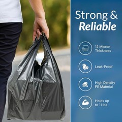 Plastic Bags T-shirt Style 11.5×6.5×21 Black Handle Strong 350 Pack
