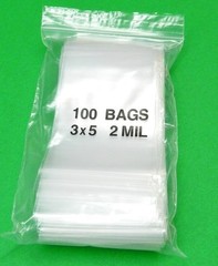 3000 Zip Seal Top Lock Bags 3×5 Clear 2 Mil Reclosable 3″x5″ Squeeze Slide Lock