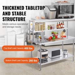 VEVOR Double Overshelf Stainless Steel Overshelf 12×60/48/72 in for Prep Table