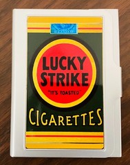 Flip Top Business Card Holder LightWeight Anodized Aluminum Vintage Lucky Strike