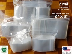 2″x 2″ CLEAR 2 MIL ZIP SEAL BAGS POLY PLASTIC RECLOSABLE LOCK MINI SMALL BAGGIES