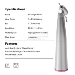 Dental 45° Clean Head LED 1:4.2 Increasing Contra Angle Low Speed Handpiece