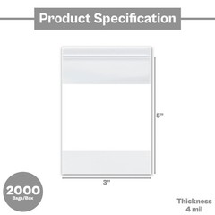 4 Mil Clear Reclosable Poly Bags with White Block Zipper 3″ x 5″ Pack of 2000