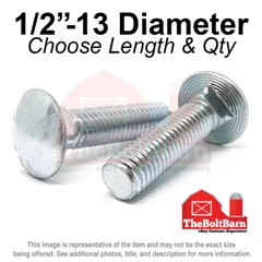 1/2″-13 Grade 5 Full Thread Round Head Carriage Bolts Zinc (Pick Length & Qty)