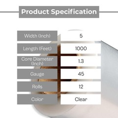 12 Rolls 5″ x 1000′ (45 Gauge) Extended Core Stretch Hand Shrink Wrap – Clear