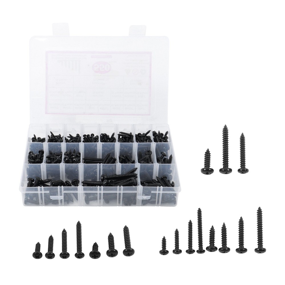 550Pcs 304 Stainless Black Wood Screws, Phillips Pan Head Assortment