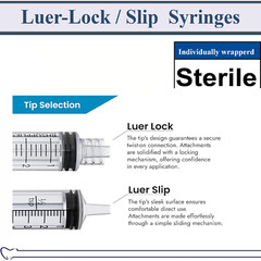 AMGoods 5cc / 5ml LUER SLIP or LUER LOCK SYRINGES STERILE SYRINGE, NO NEEDLE!