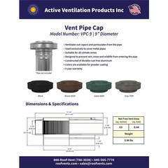 9 In. Dia Aluminum Vent Pipe Cap in Mill Finish