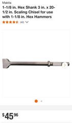 Makia D-21347: 1-1/8 in. Hex Shank 3 in. x 20-1/2 in. Scaling Chisel.