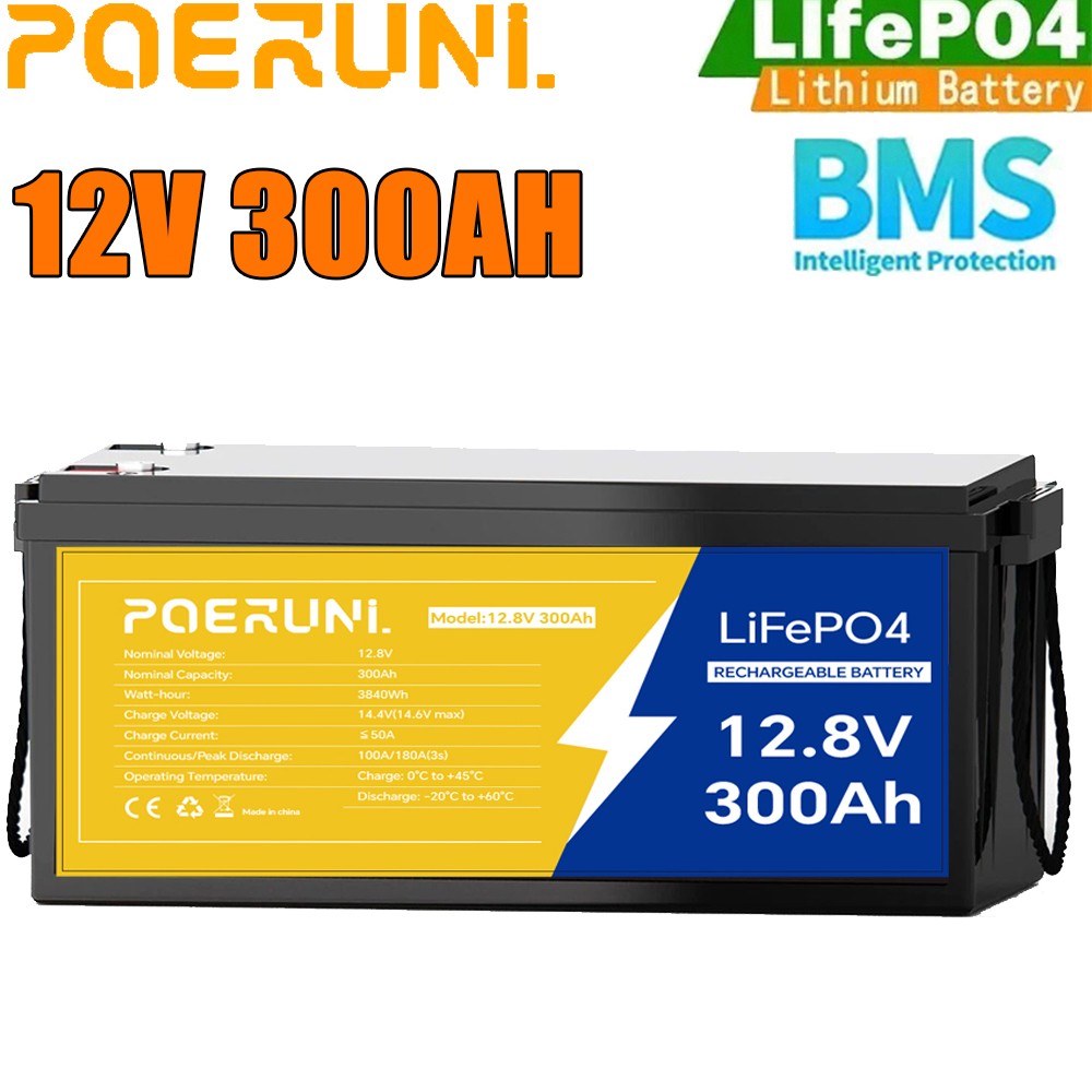 300Ah 12V LiFePO4 Lithium Battery Deep Cycle Built-in BMS For Solar RV Off-grid