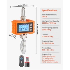 2200 lbs/ 1000 kg Digital Crane Scale with Remote, Heavy Duty Hanging Scale