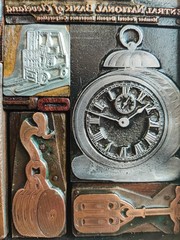 Industry Themed Vintage Letter Press Print Block Collage In Wood Frame