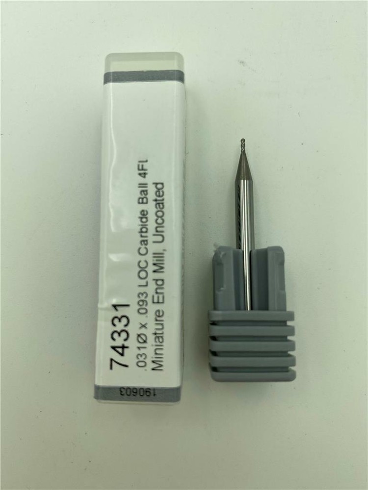 Harvey Tool 74331 .031 x .093 LOC Carbide Ball 4FL Miniature End Mill Uncoated