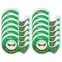 Scotch Magic Tape With Dispensers Transparent 0.75in X 350in Rolls – Lot of 12