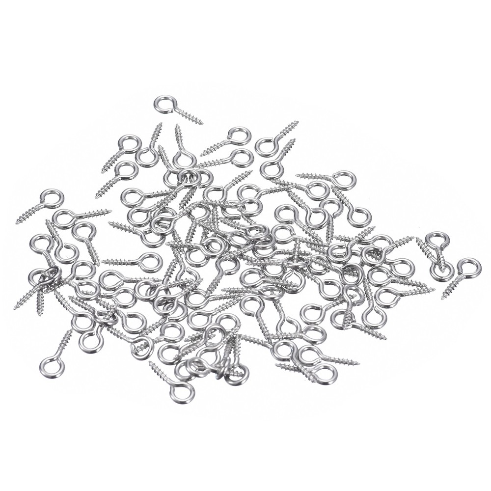100Pcs 304 Stainless Steel 12x5mm Small Eye Screws Mini Eye Pins Silver