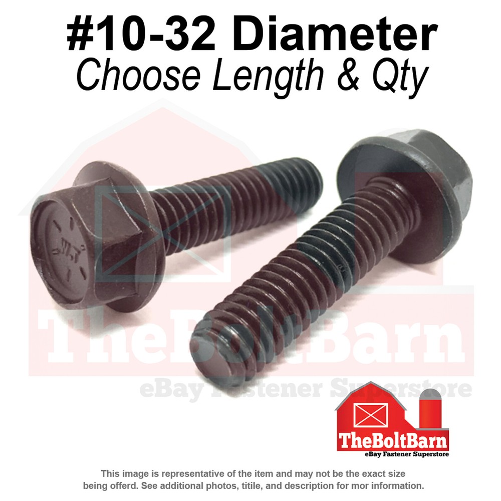 #10-32 Grade 8 Hex Flange Screws Frame Bolts Black Oxide (Pick Length & Qty)