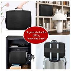 Black Fireproof Document Bag With Lock 3Layer Waterproof File Storage Case