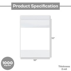 1000 Pcs 10″x12″ 2 Mil Reclosable Bag Writeable White Block Water-Resistant
