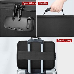 Black Fireproof Document Bag With Lock 3Layer Waterproof File Storage Case