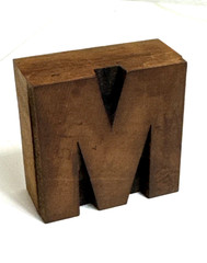 Vintage Letterpress WOOD LETTER M “M” PRINT TYPE Printing 2″ x 2″