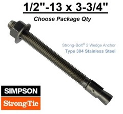 1/2″-13 x 3-3/4″ Stainless Strong Bolt 2 II Concrete Wedge Anchor STB2-503344SS