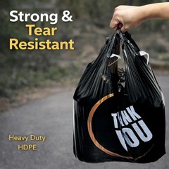 100 Count Plastic Bags – Black T Shirt Bags with Handle for Retail Shopping