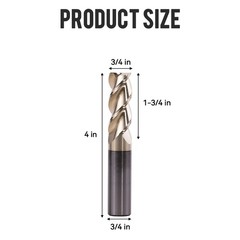 1Pc 3 Flute 45 Helix Angle 3/4″x1-3/4″x4″ Solid Carbide End Mill – ZRN Coated