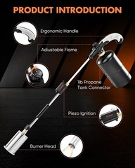 Saker Propane Torch Weed Burner – 45,000 BTU Flame Thrower with 30″ Curved Handl