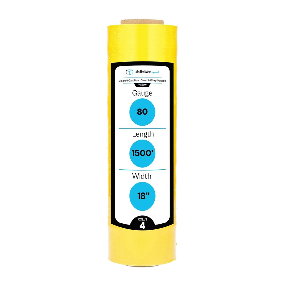 4 Rls 18″x1500′ Cast Packing Stretch Film Shrink Hand Wrap (80 Ga) Dark Yellow