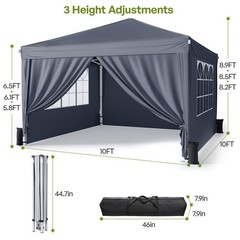 Vinabilia 10X10 Pop Up Canopy Sidewalls Instant Portable Canopy Tent Carry Bag