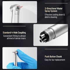 Triple Water Spray 10Pcs Dental High Speed Handpiece Push Button 4Hole Autochuck