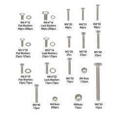 1600 Pcs Heavy Duty Bolts And Nuts M4 M5 M6 Flat & Lock Washers Assortment Kit