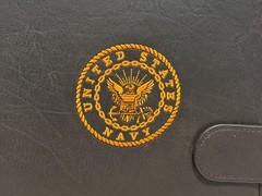 United States Navy 3 Ring Planner Black Leather Gold Stitched Logo Organizer
