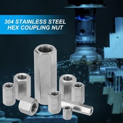 6Set M10 x 1.25 Pitch 25mm Length Stainless Steel Hex Coupling Nut Connector
