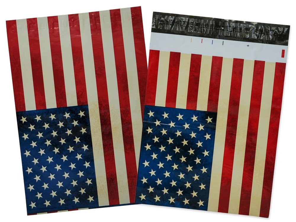 10×13 Rustic Flag Patriotic Poly Shipping Mailers, United States Red White & Bl