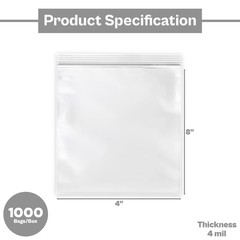 4×8 Bags Clear 4mil 1000 Reclosable Poly Bag 4″ x 8″ 4 Mil Baggies Squeeze Top