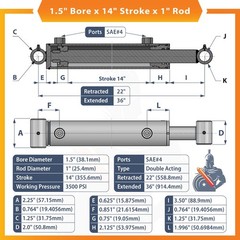 1.5×14 Hydraulic Cylinder-1.5″ Bore, 14″ Stroke -Welded Cross Tube Cylinder(new)