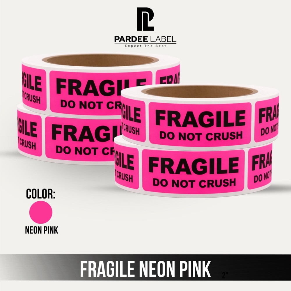 FRAGILE Stickers 1″x3″ Neon Pink Labels – 250/Roll – Shipping Warning Labels