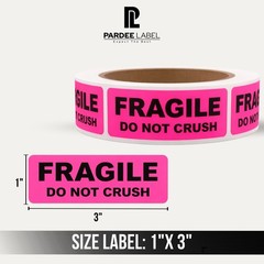 FRAGILE Stickers 1″x3″ Neon Pink Labels – 250/Roll – Shipping Warning Labels