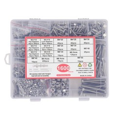 1600 Pcs Heavy Duty Bolts And Nuts M4 M5 M6 Flat & Lock Washers Assortment Kit