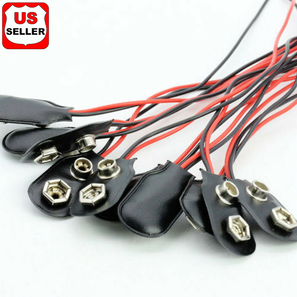 1/5/10 Pcs Snap 9V (9 Volt) Battery Clip Connector I Buckle Type Black w/ Cable