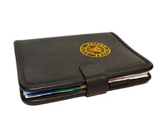 United States Navy 3 Ring Planner Black Leather Gold Stitched Logo Organizer