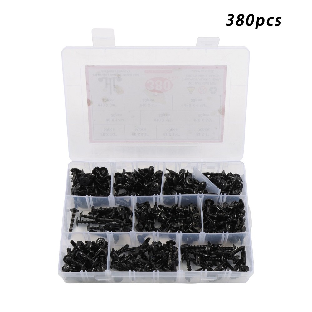 380-Piece Assortment: Black Oxide 410 Stainless Steel Self-Drilling Screws