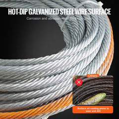 Galvanized Steel Winch Cable, 3/8 In. X 50 Feet 15,200 Lbs. Breaking Strength, W