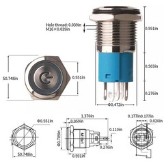 Latching Push Button Power Switch 16mm 12V LED ON OFF Waterproof Stainless Steel