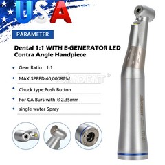 SANDENT Dental 1:1 LED Fiber Optic Handpiece Low Speed Contra Angle E-generator