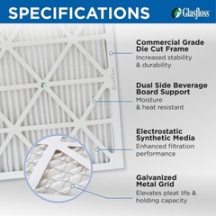 16x20x2 MERV 11 Pleated Air Filters by Glasfloss. Case of 12. Made in USA.